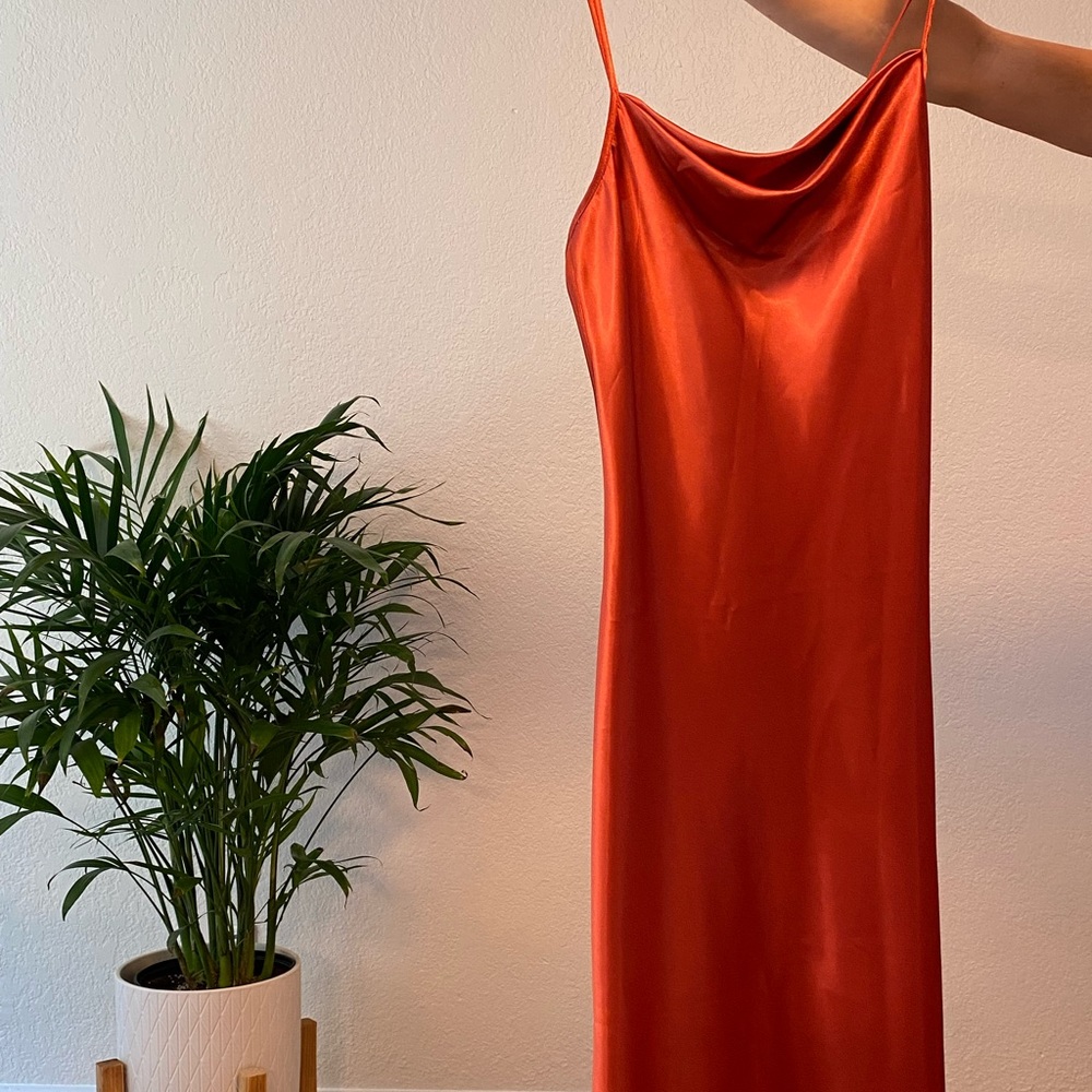 Satin midi orange slip dress